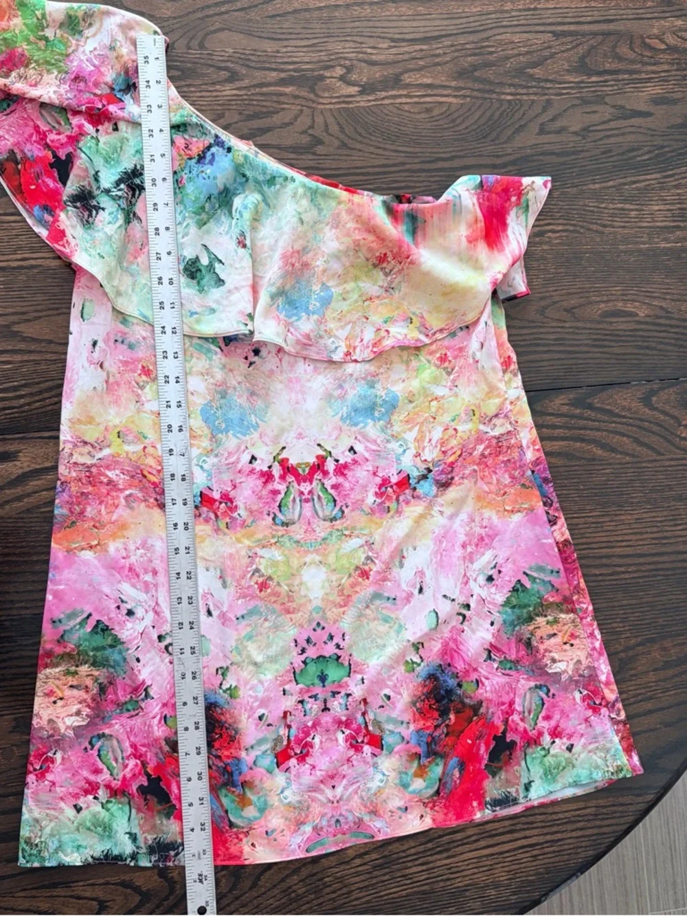 Amanda Uprichard One Shoulder Ruffle Abstract Print Dress Size M